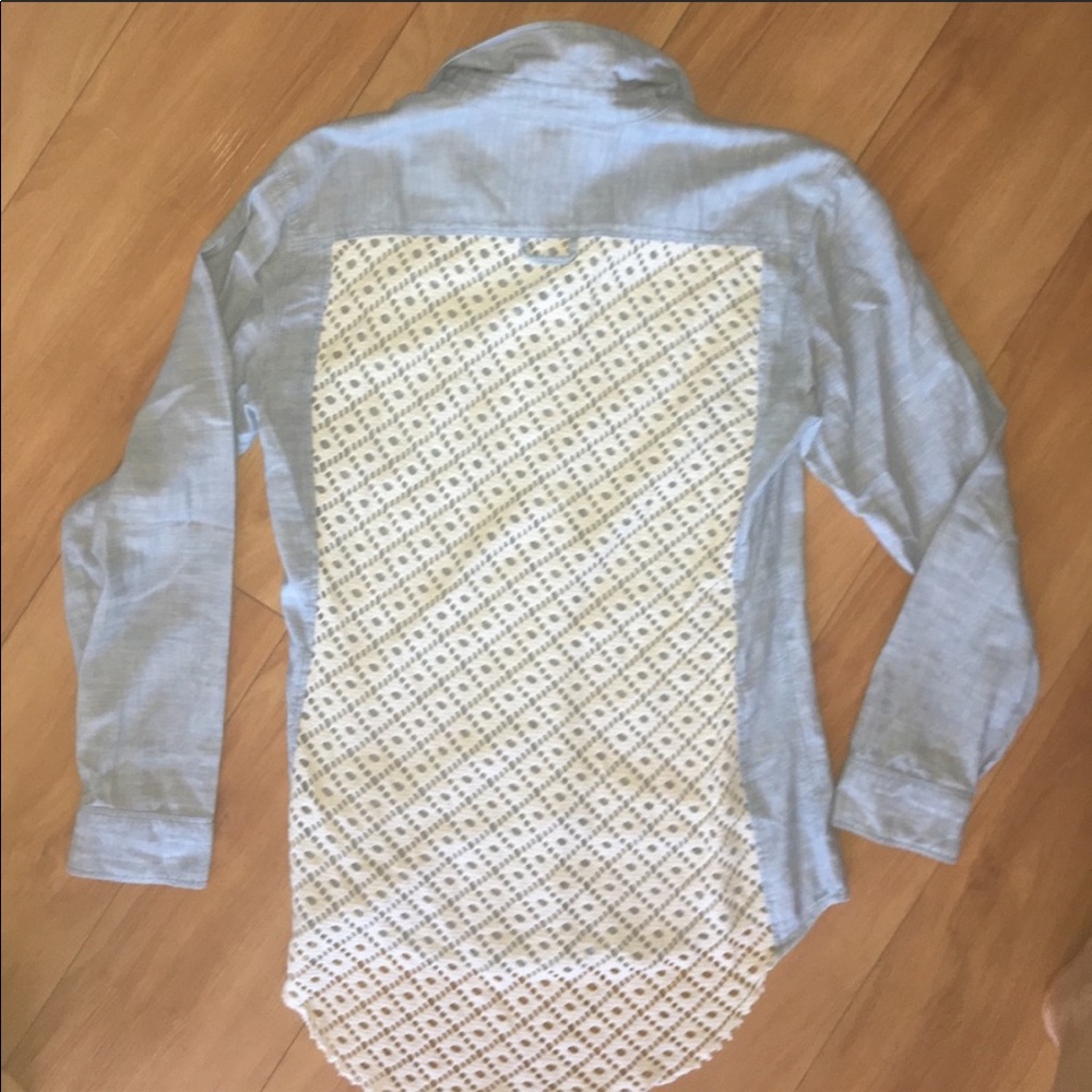 Free People Chambray Denim Button Down w/Lace Back
